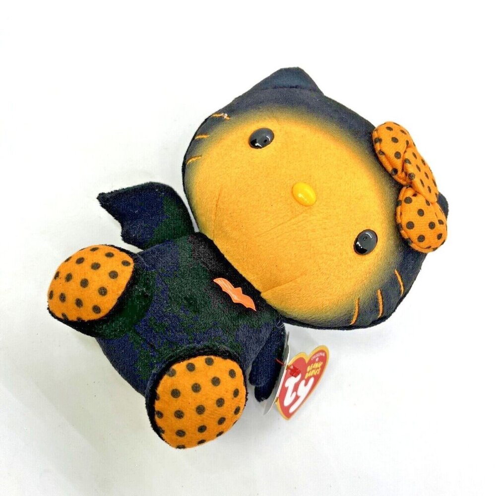 Hello Kitty Halloween Bat By TY Beanie Babies Orange & Black 6" Plush Toy NWT - Picture 1 of 12